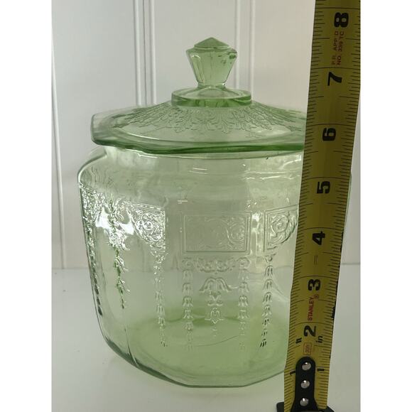 Uranium Glass Cookie Biscuit Jar Anchor Hocking Princess Green Depression Vintag - Picture 4 of 12